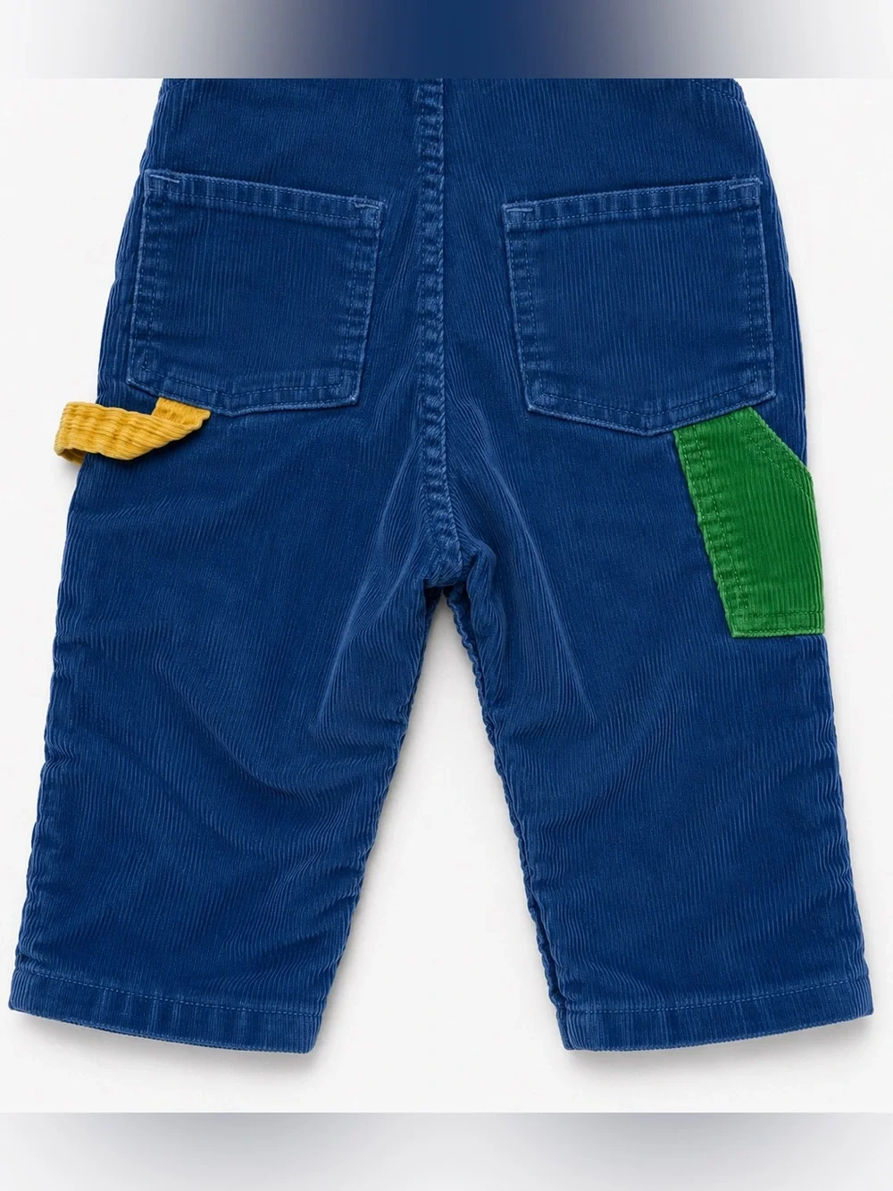 Vintage OshKosh B’Gosh USA Blue Corduroy Overalls Baby 12M Color Block Snap Leg